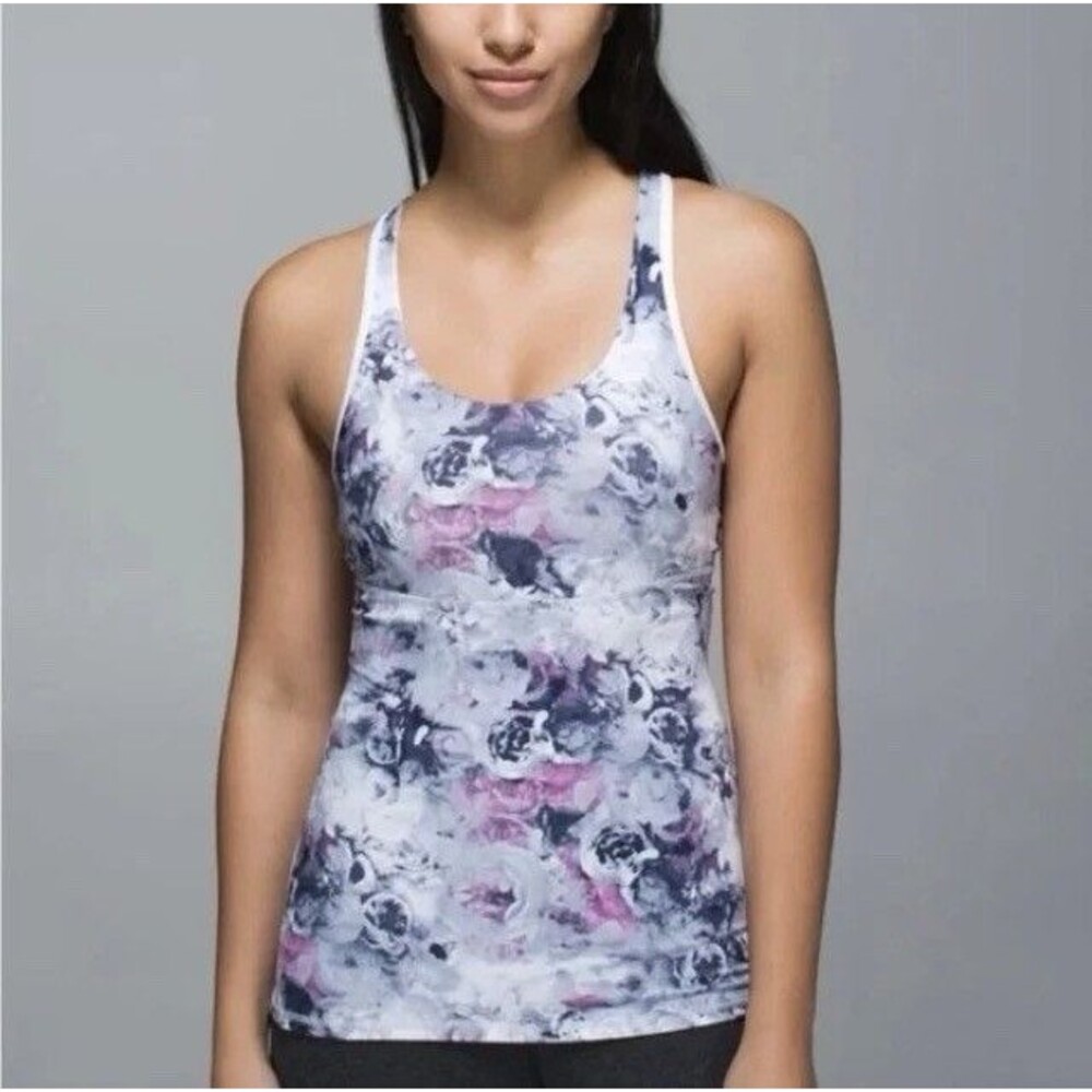 LULULEMON Women's 6 Crossback Tank Top Moody Gray Floral Tank